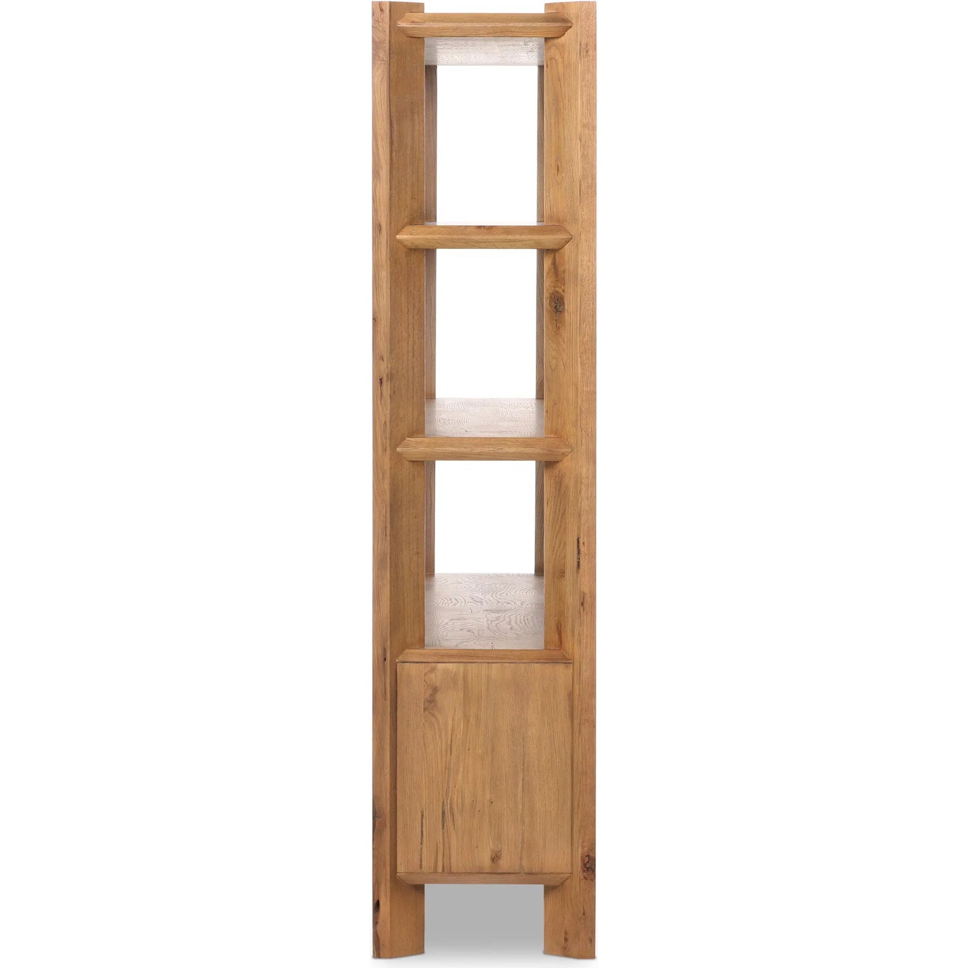 Orwin Wide Bookshelf by Four Hands in worn oak, worn oak veneer. Made from solid oak, oak veneer in a transitional style.