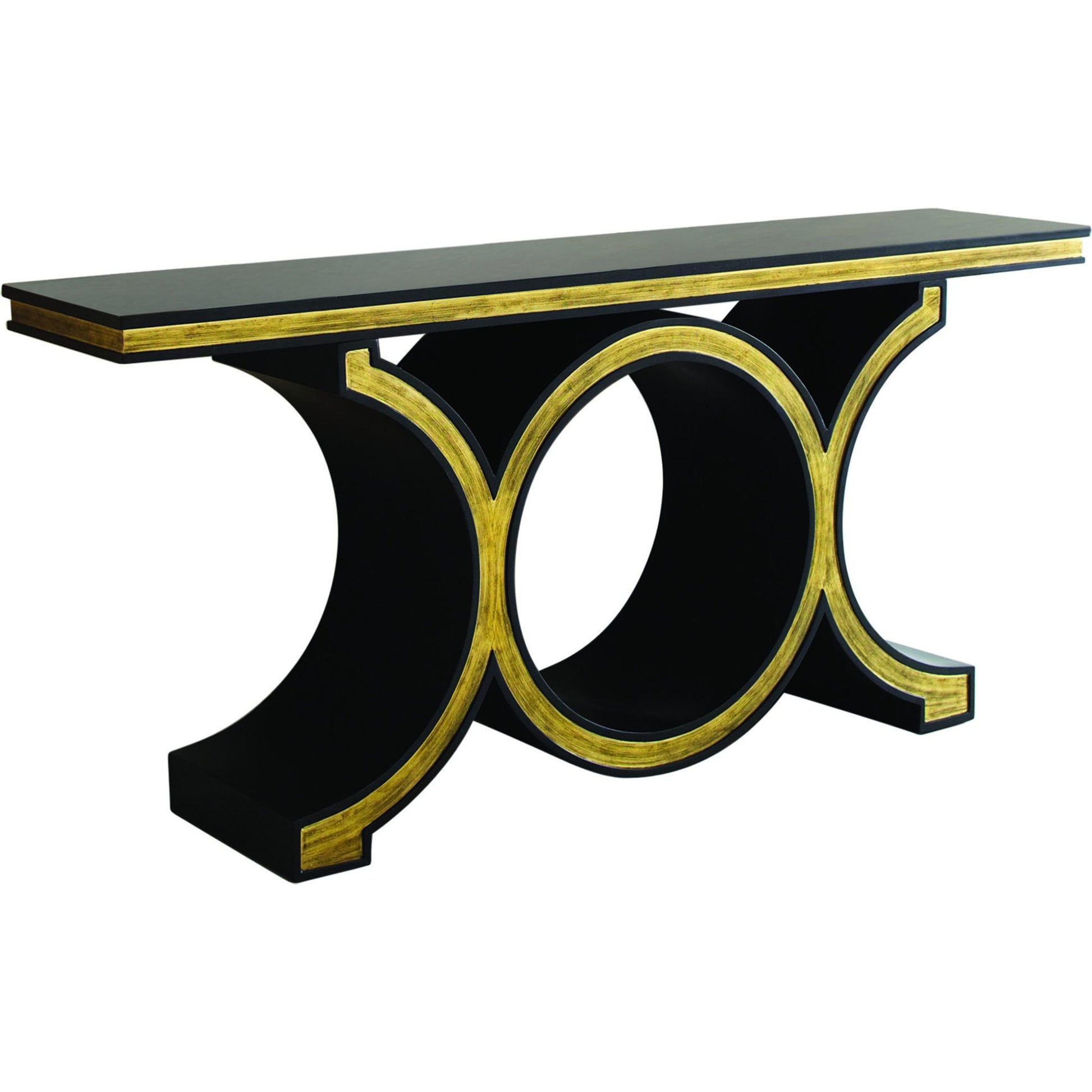 Link Console by Global Views in satin black lacquer, gold leaf, oak. Made from oak, solid poplar in a transitional style.