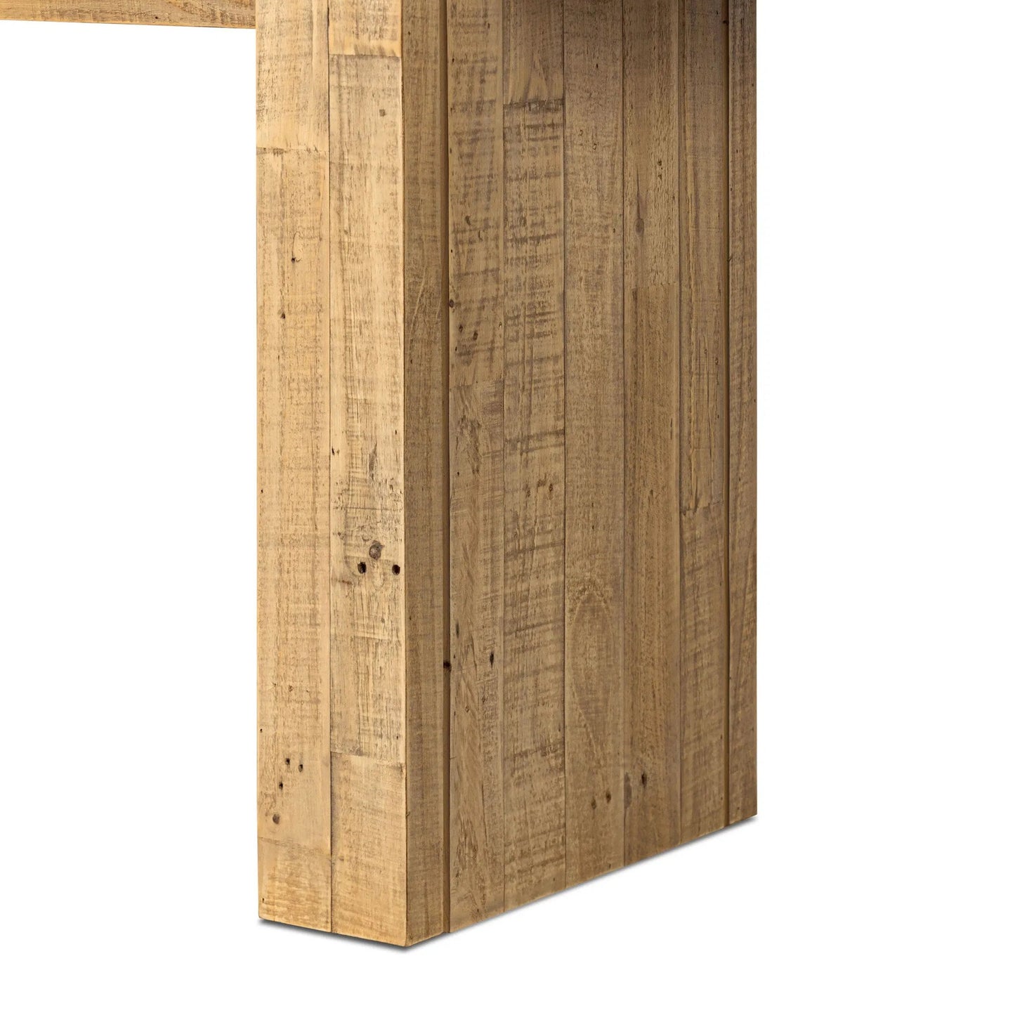 006 SI-2635341 | Closeup | Perot Console Table by Four Hands in light blonde pine. Made from solid reclaimed pine in a unique style.