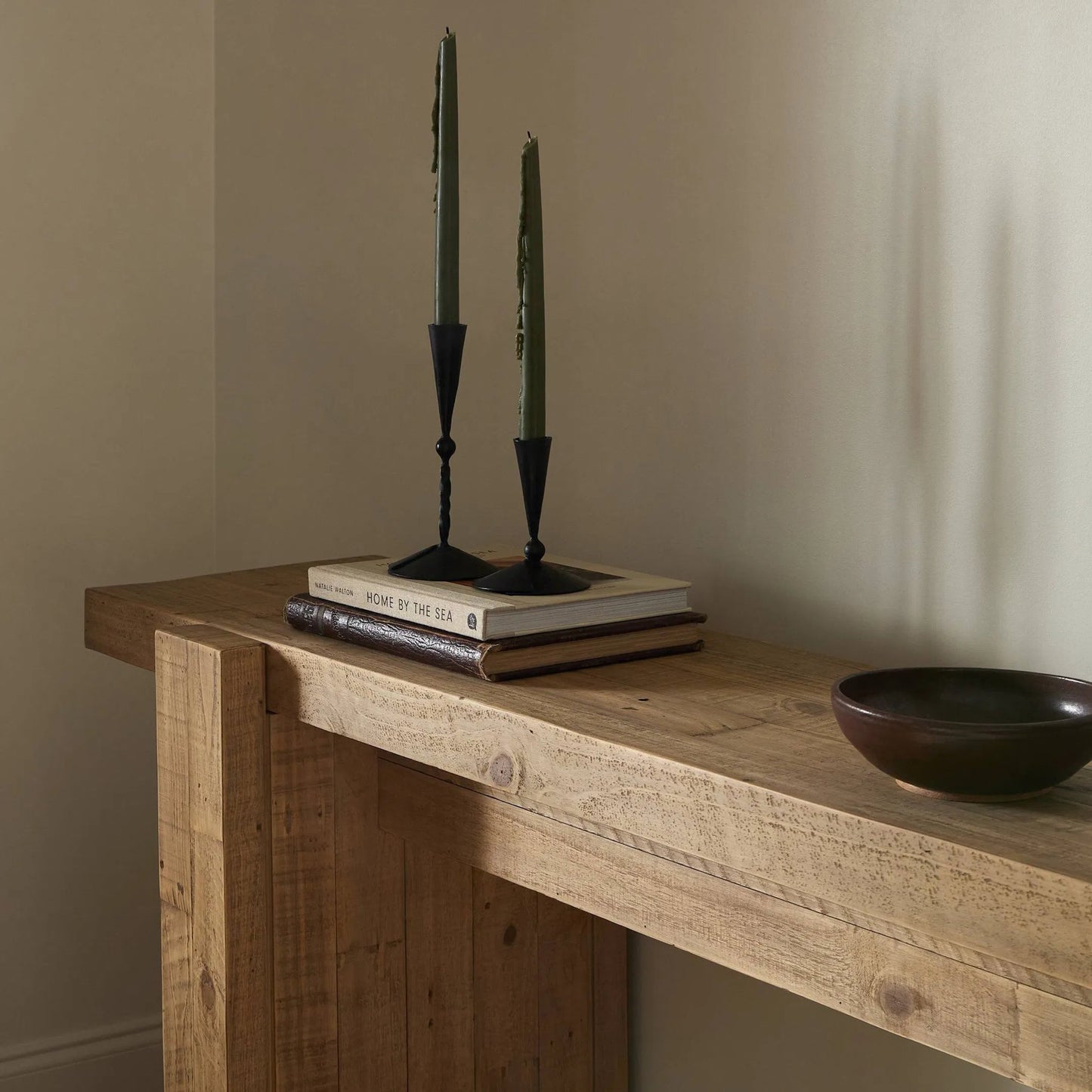007 SI-2635341 | Closeup | Perot Console Table by Four Hands in light blonde pine. Made from solid reclaimed pine in a unique style.