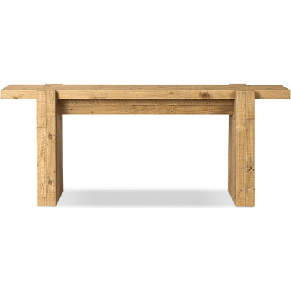 Perot Console Table by Four Hands in light blonde pine. Made from solid reclaimed pine in a unique style.