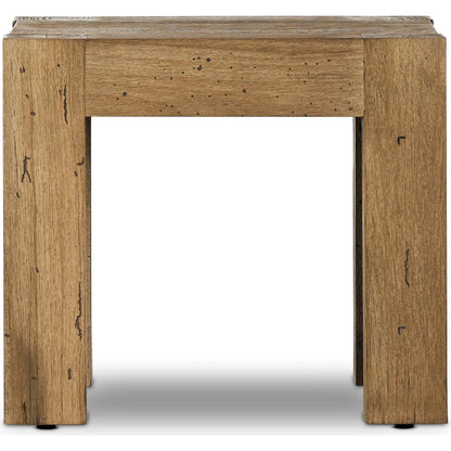 Abaso End Table by Four Hands. Made from thick oak veneer, engineered hardwood in a rustic style.