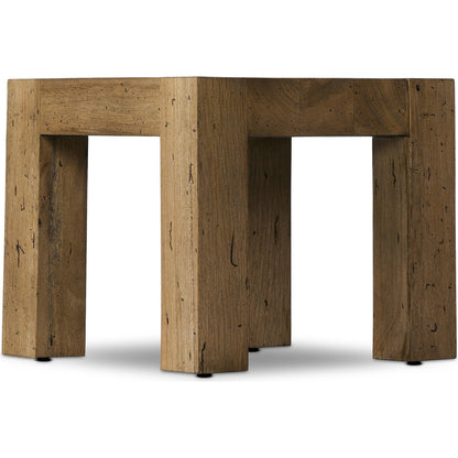 Abaso End Table by Four Hands. Made from thick oak veneer, engineered hardwood in a rustic style.