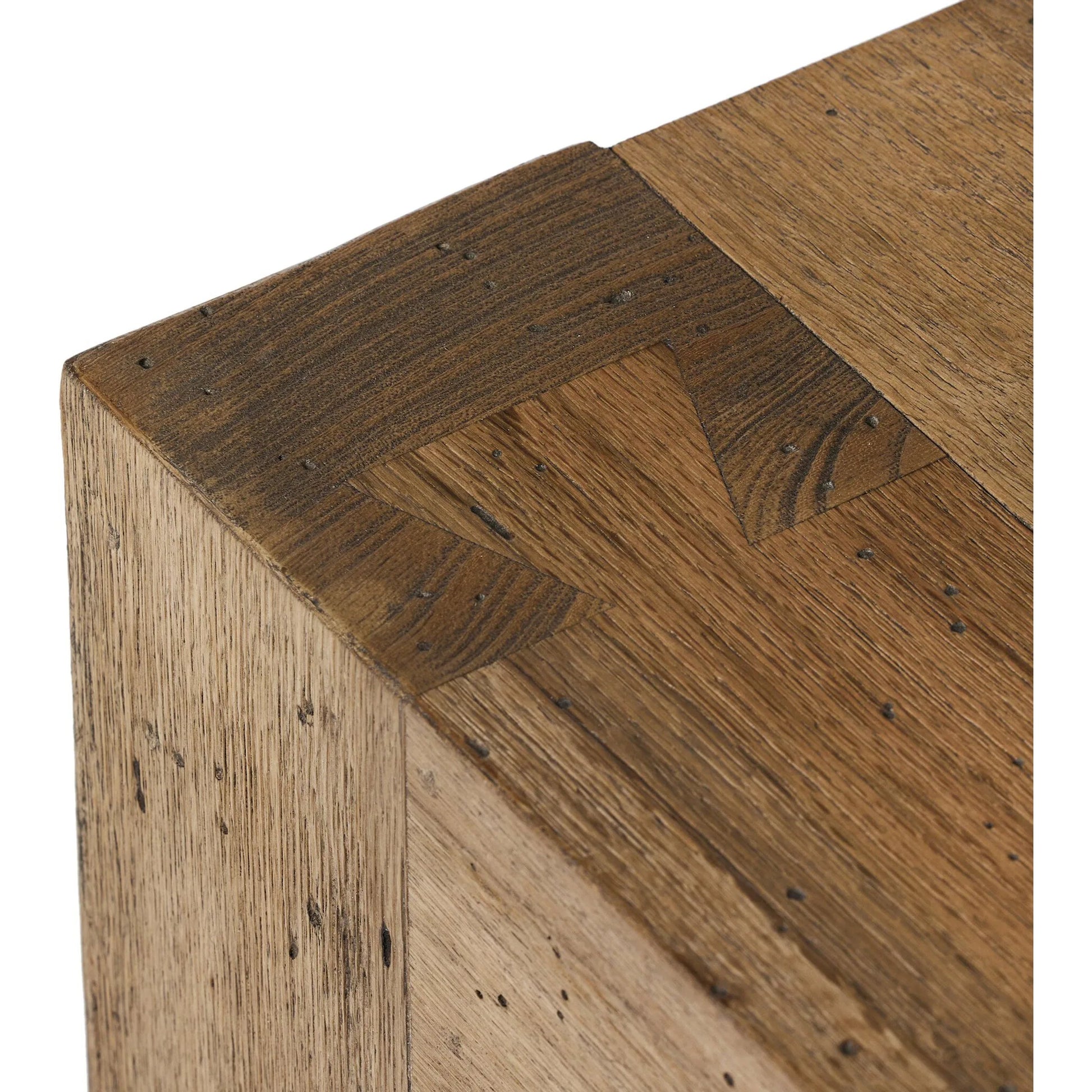 Abaso End Table by Four Hands. Made from thick oak veneer, engineered hardwood in a rustic style.
