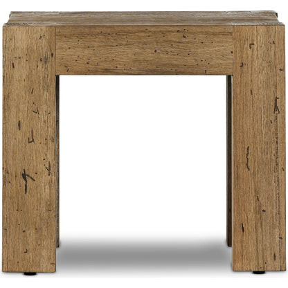 Abaso End Table by Four Hands. Made from thick oak veneer, engineered hardwood in a rustic style.
