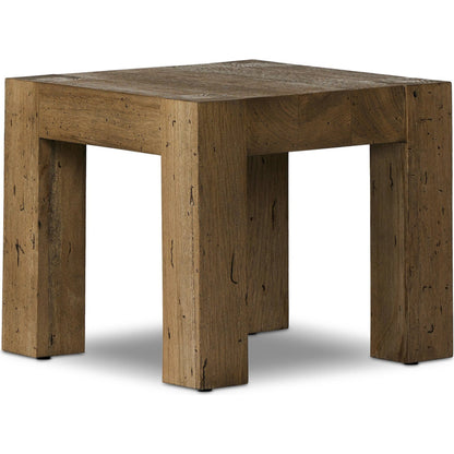 Abaso End Table by Four Hands. Made from thick oak veneer, engineered hardwood in a rustic style.