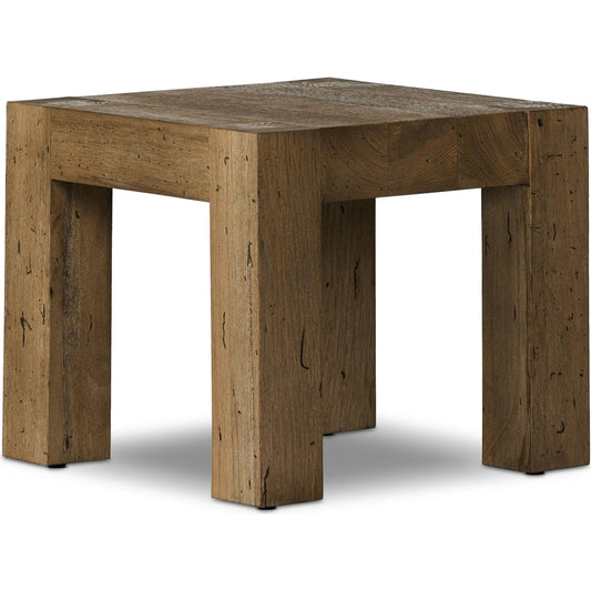 Abaso End Table by Four Hands. Made from thick oak veneer, engineered hardwood in a rustic style.