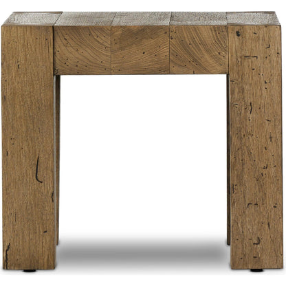Abaso End Table by Four Hands. Made from thick oak veneer, engineered hardwood in a rustic style.