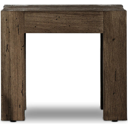 Abaso End Table by Four Hands. Made from thick oak veneer, engineered hardwood in a rustic style.