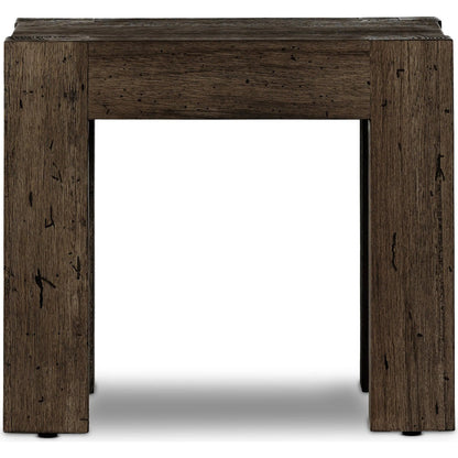 Abaso End Table by Four Hands. Made from thick oak veneer, engineered hardwood in a rustic style.