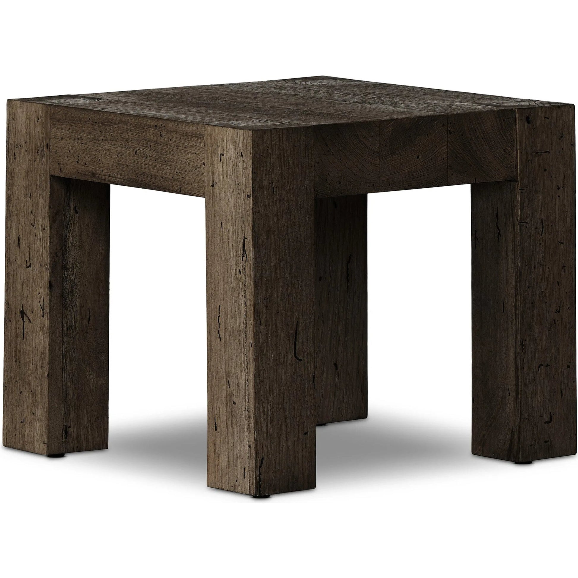 Abaso End Table by Four Hands. Made from thick oak veneer, engineered hardwood in a rustic style.