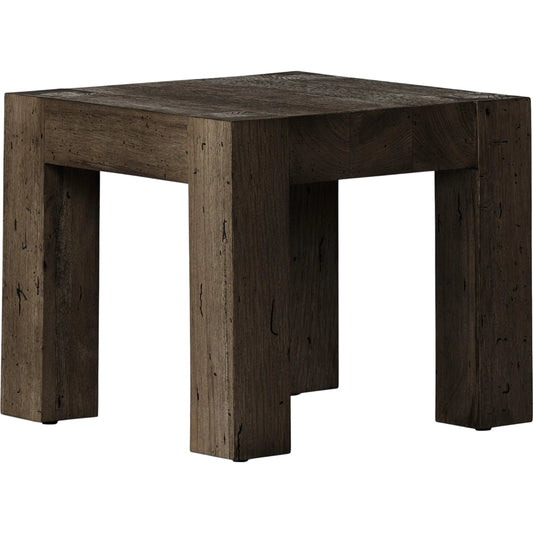Abaso End Table by Four Hands. Made from thick oak veneer, engineered hardwood in a rustic style.