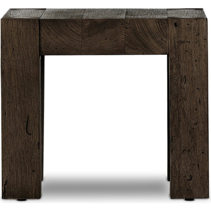 Abaso End Table by Four Hands. Made from thick oak veneer, engineered hardwood in a rustic style.