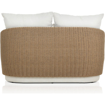 Maven Outdoor Double Chaise by Four Hands in faux hyacinth, alessi linen. Made from 100% polyethylene, 100% polypropylene in a transitional style.