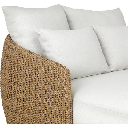 Maven Outdoor Double Chaise by Four Hands in faux hyacinth, alessi linen. Made from 100% polyethylene, 100% polypropylene in a transitional style.