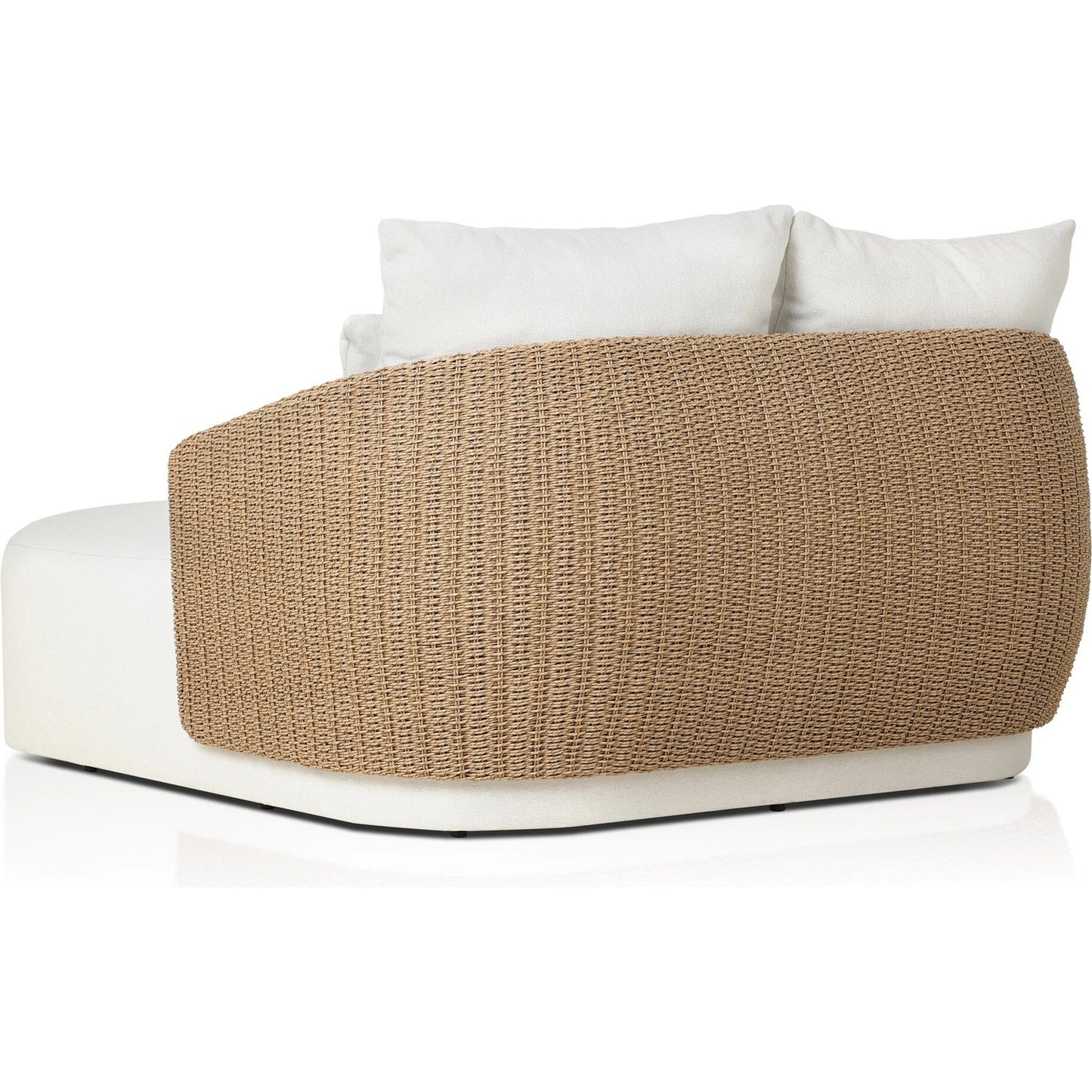 008 SI-2519243 | Closeup | Maven Outdoor Double Chaise by Four Hands in faux hyacinth, alessi linen. Made from 100% polyethylene, 100% polypropylene in a transitional style.