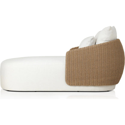 Maven Outdoor Double Chaise by Four Hands in faux hyacinth, alessi linen. Made from 100% polyethylene, 100% polypropylene in a transitional style.