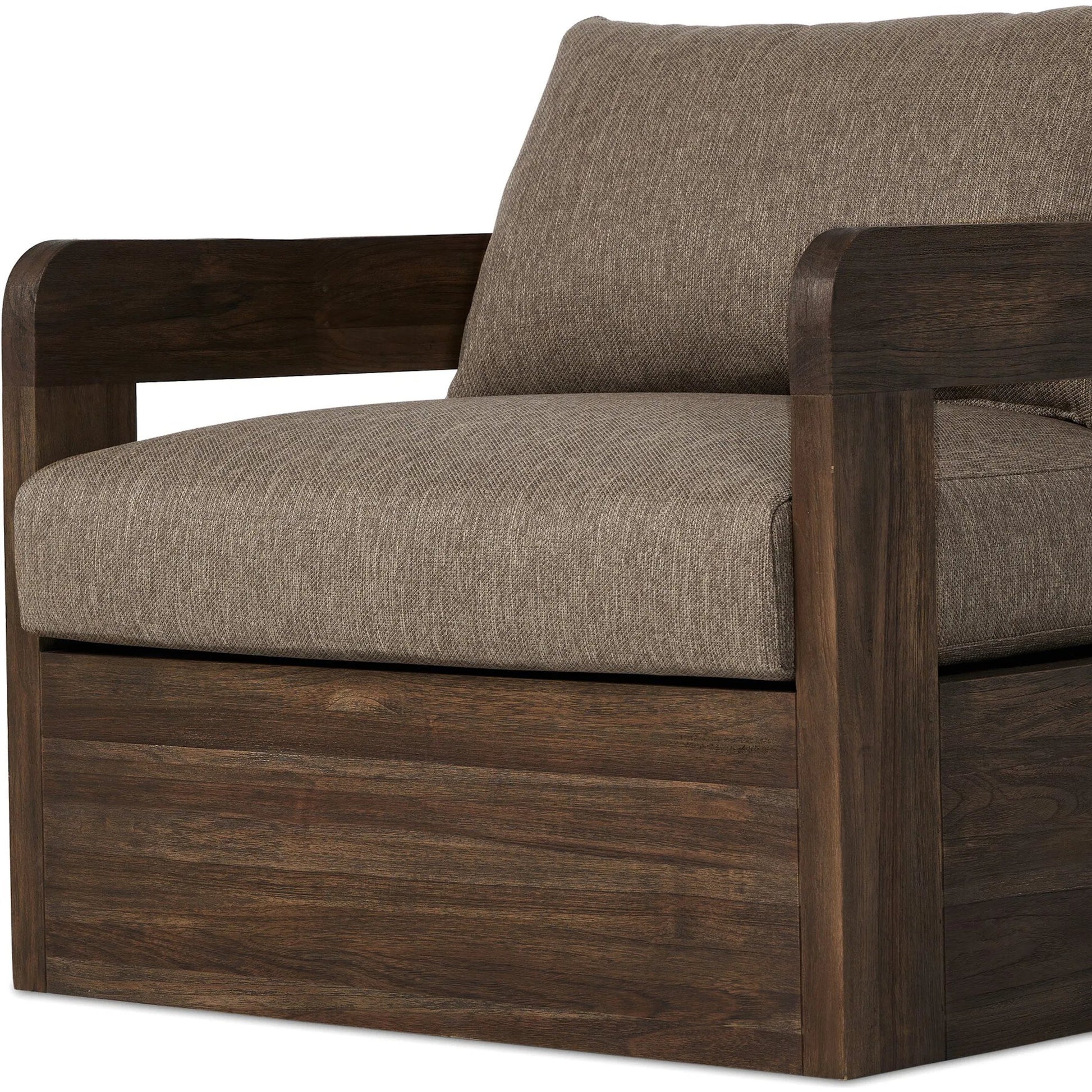 Jackson Outdoor Swivel Chair by Four Hands. Made from 100% olefin, solid fsc®-certified teak in a modern style.