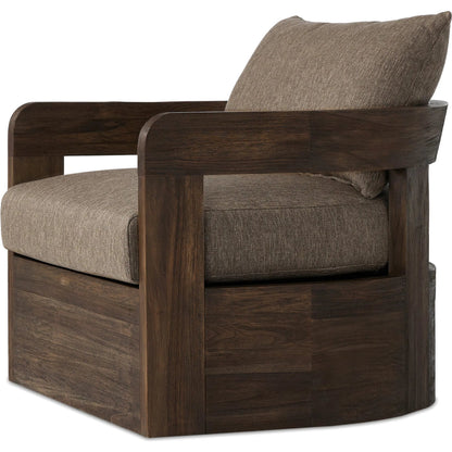 Jackson Outdoor Swivel Chair by Four Hands. Made from 100% olefin, solid fsc®-certified teak in a modern style.