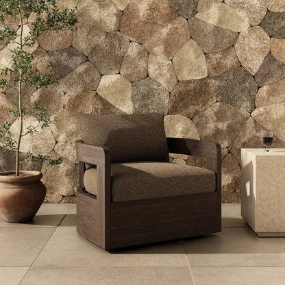 Jackson Outdoor Swivel Chair by Four Hands. Made from 100% olefin, solid fsc®-certified teak in a modern style.