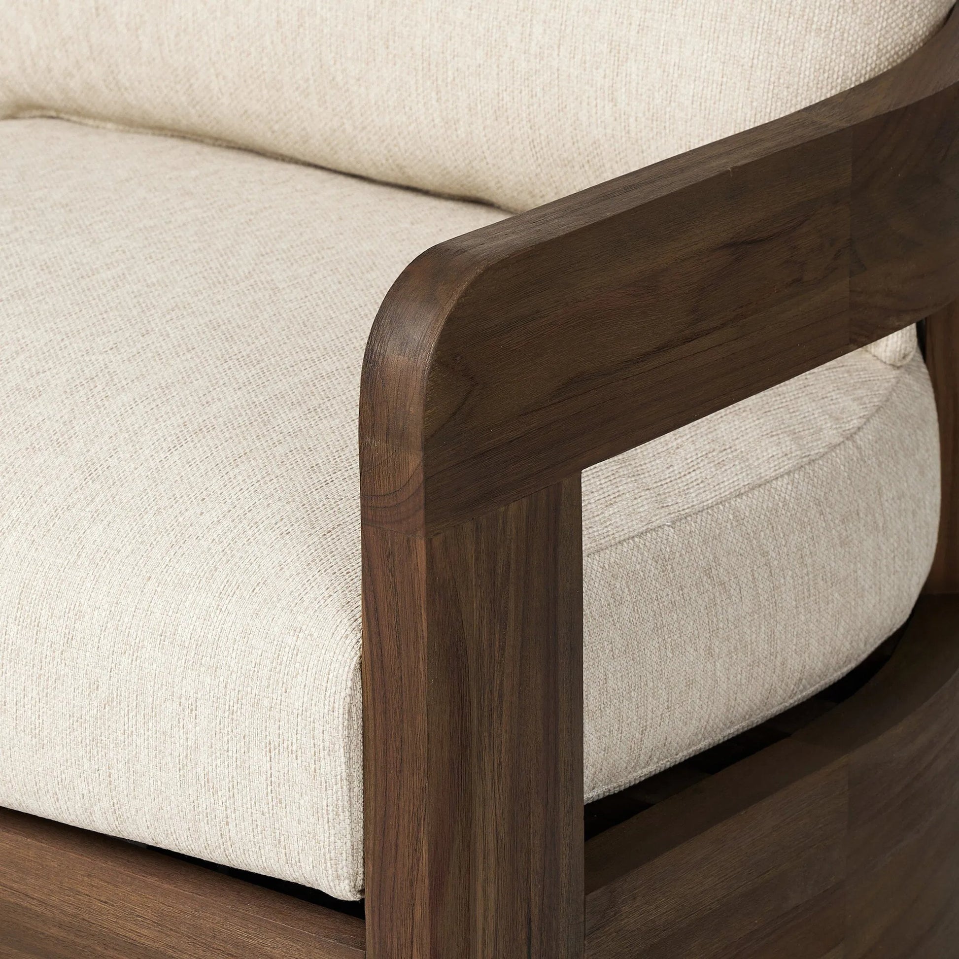 Jackson Outdoor Swivel Chair by Four Hands. Made from 100% olefin, solid fsc®-certified teak in a modern style.