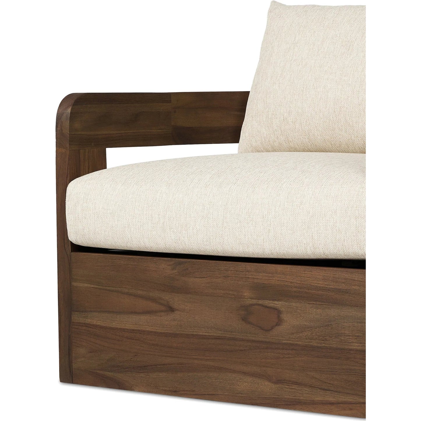 020 SI-2377052 | Closeup | Jackson Outdoor Swivel Chair by Four Hands. Made from 100% olefin, solid fsc®-certified teak in a modern style.