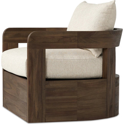 Jackson Outdoor Swivel Chair by Four Hands. Made from 100% olefin, solid fsc®-certified teak in a modern style.