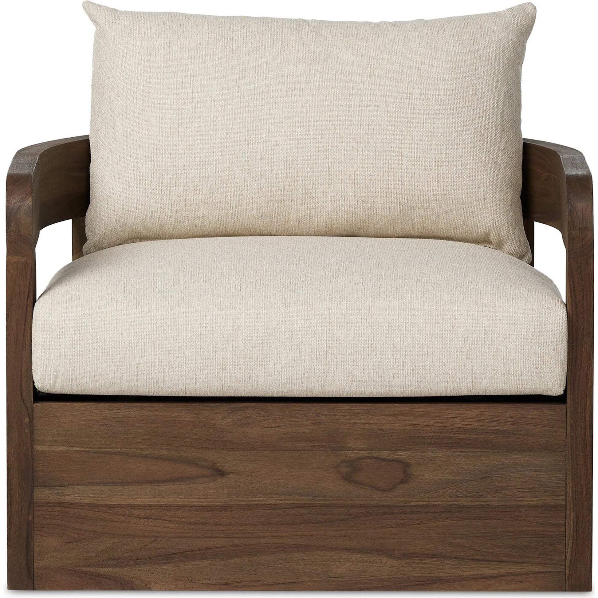 Jackson Outdoor Swivel Chair by Four Hands. Made from 100% olefin, solid fsc®-certified teak in a modern style.