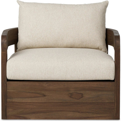 Jackson Outdoor Swivel Chair by Four Hands. Made from 100% olefin, solid fsc®-certified teak in a modern style.