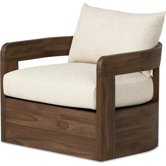 Jackson Outdoor Swivel Chair by Four Hands. Made from 100% olefin, solid fsc®-certified teak in a unique style.