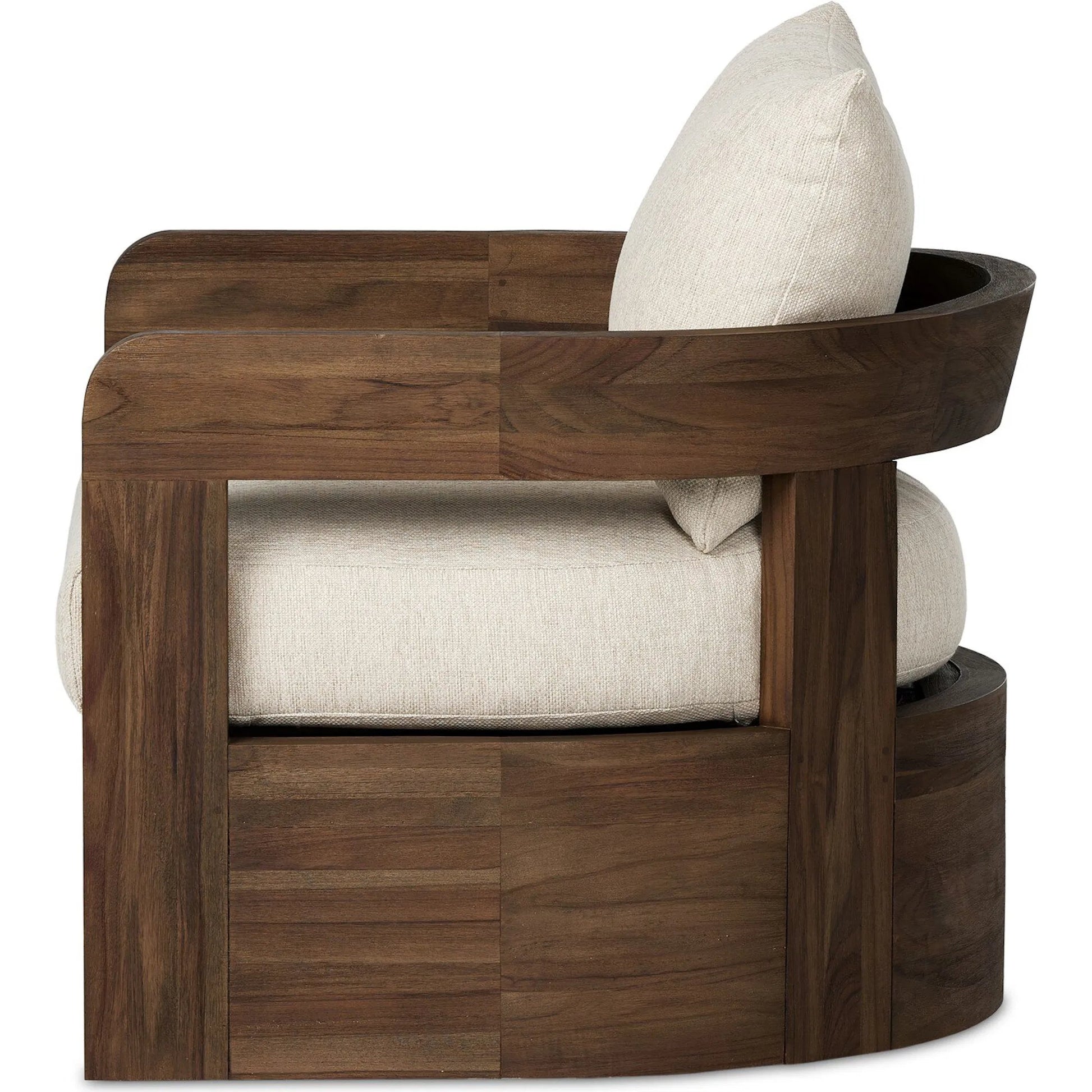 Jackson Outdoor Swivel Chair by Four Hands. Made from 100% olefin, solid fsc®-certified teak in a modern style.