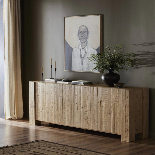 Perot Sideboard by Four Hands in light blonde pine. Made from solid reclaimed pine in a unique style.
