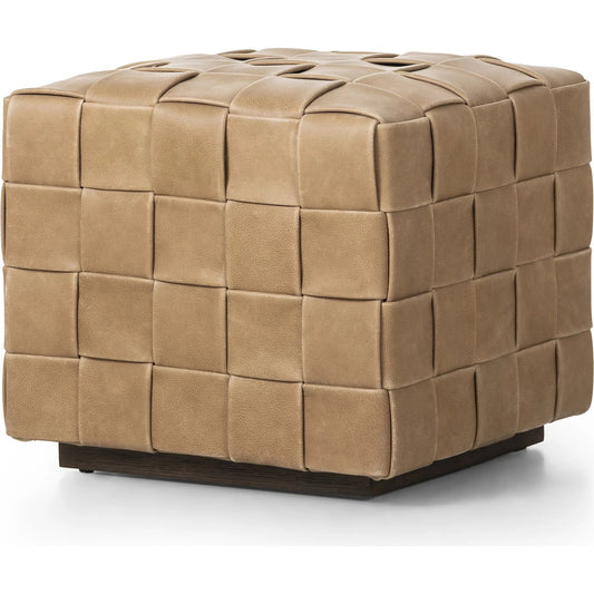 Flores Ottoman by Four Hands in palermo drift, sienna brown. Made from top grain leather, solid oak in a traditional style.