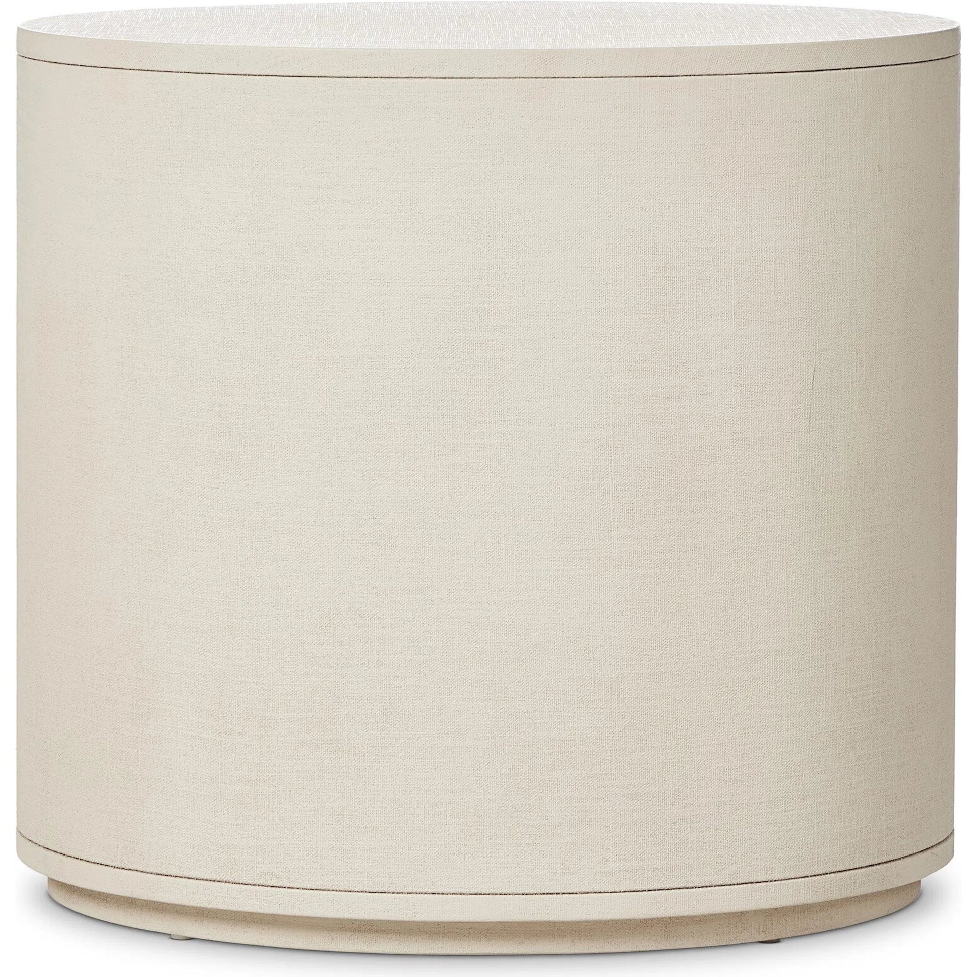 Amelia Oval Nightstand by Four Hands in ivory painted linen. Made from painted linen in a transitional style.
