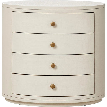 Amelia Oval Nightstand by Four Hands. Made from painted linen in a transitional style.
