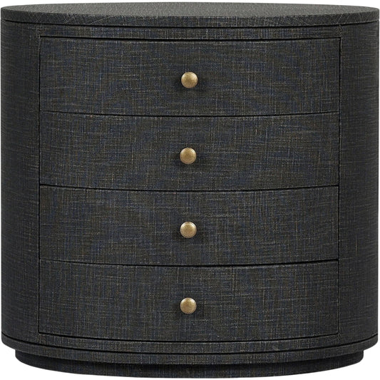 Amelia Oval Nightstand by Four Hands. Made from painted linen in a transitional style.