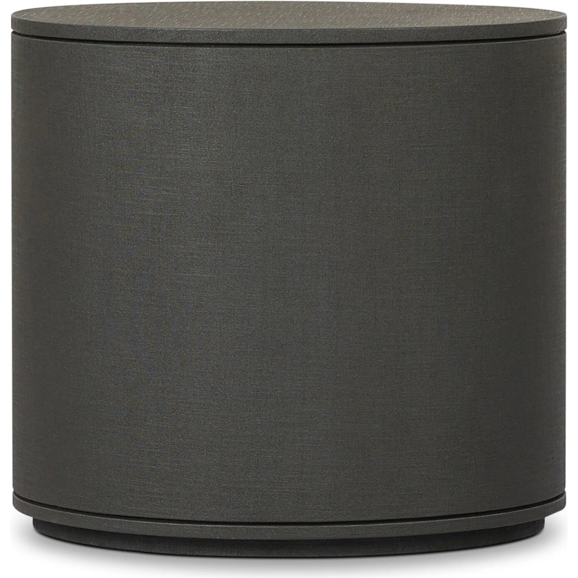 Amelia Oval Nightstand by Four Hands in ivory painted linen. Made from painted linen in a transitional style.