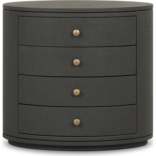 Amelia Oval Nightstand by Four Hands. Made from painted linen in a transitional style.