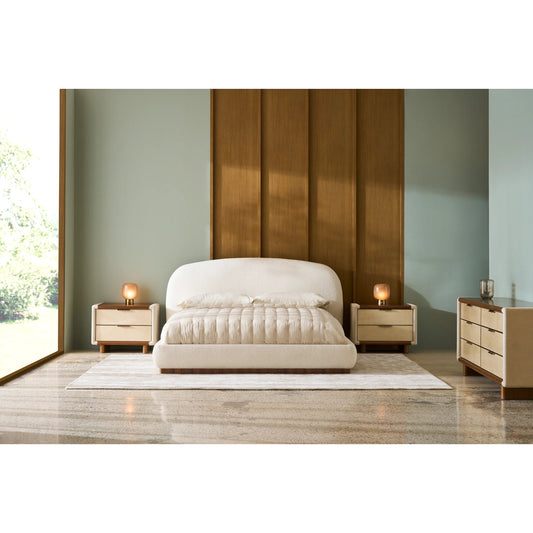 Botero Bed by Caracole in ivory and retro walnut. Made from unique in a unique style.