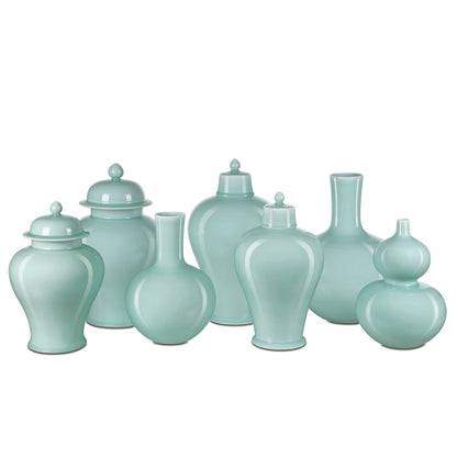 Celadon Green Straight Neck Vase by Currey and Company in celadon green. Made from porcelain in a modern style.