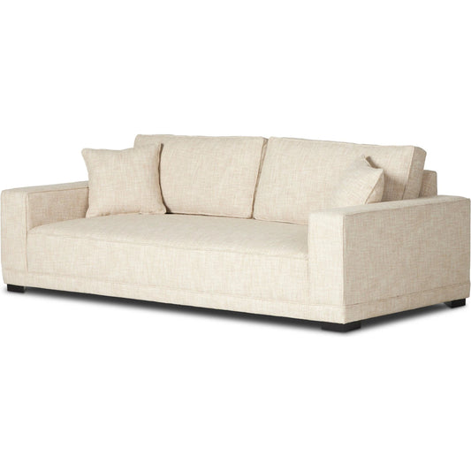 Peyton Sofa by Four Hands in yuma cream, espresso and yuma cream. Made from 96% polyester, 4% acrylic, solid banak, 100% polypropylene in a modern style.
