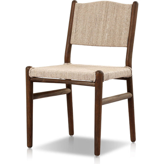Herrin Outdoor Dining Chair by Four Hands in vintage white, stained saddle brown. Made from 100% polyethylene, solid teak in a rustic style.