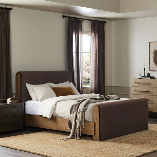 Sloane Bed by Four Hands in surrey cocoa, amber ash veneer. Made from 76.8% cotton, 23.2% polyester, ash veneer in a unique style.
