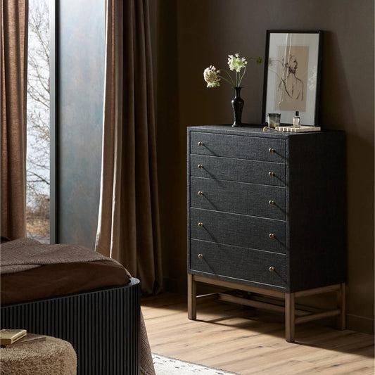 Fiona Tall Dresser by Four Hands. Made from sugar palm, solid mahogany in a unique style.