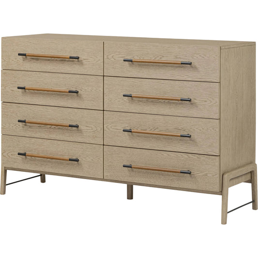 Rosedale 8 Drawer Dresser by Four Hands. Made from oak veneer, top grain leather in a unique style.