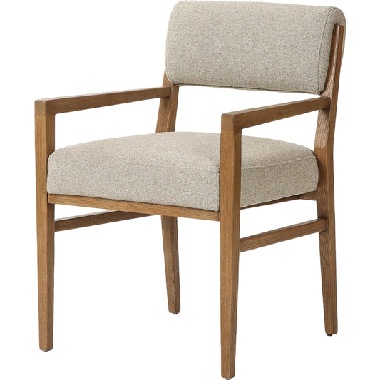 Navid Dining Arm Chair by Four Hands in weslie flax, smoked grey. Made from 100% recycled olefin, solid oak in a unique style.