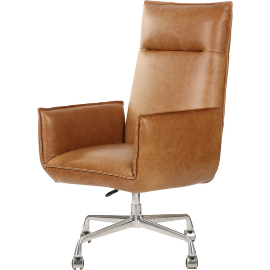 Lionel Desk Chair by Four Hands in chaps saddle, stainless steel. Made from top grain leather, stainless steel in a unique style.
