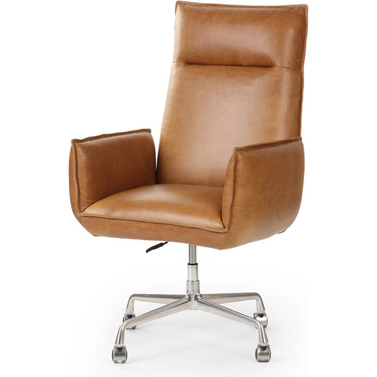 Lionel Desk Chair by Four Hands in chaps saddle, stainless steel. Made from top grain leather, stainless steel in a traditional style.