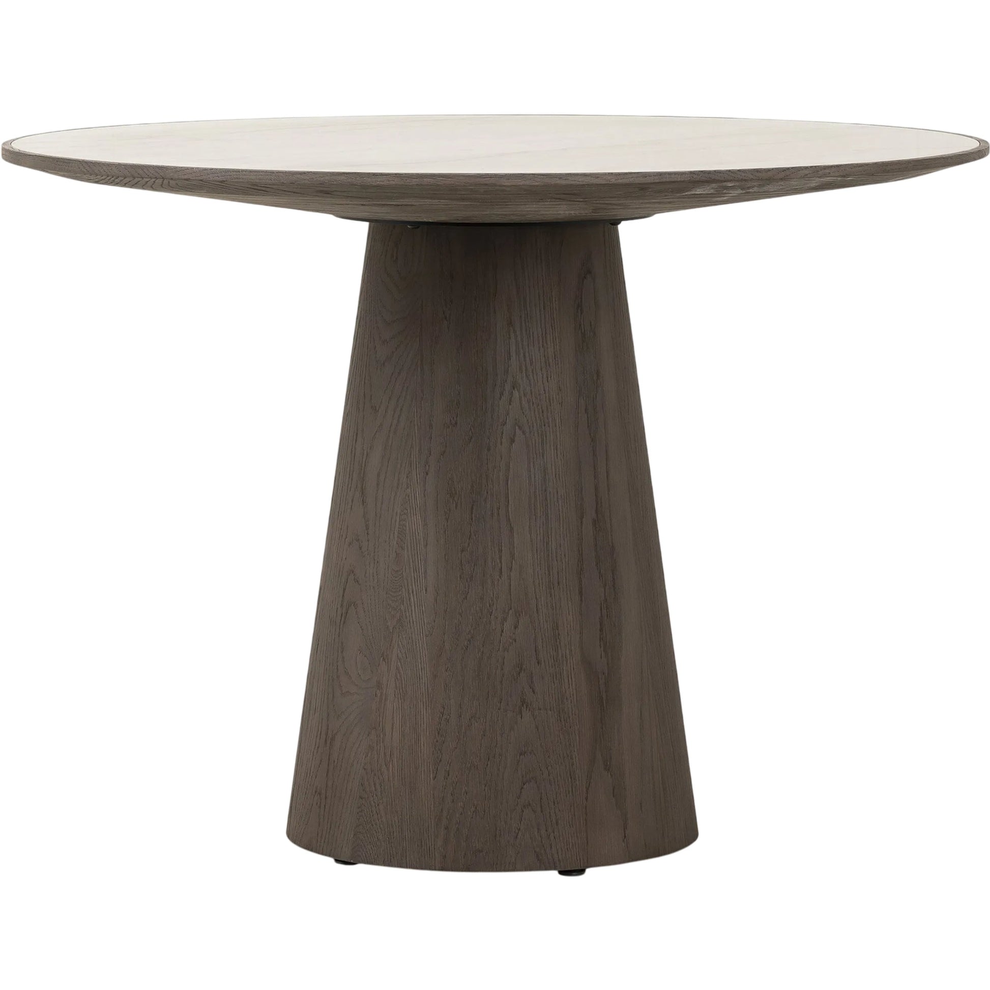 Skye Round Dining Table by Four Hands in white marble, weathered dark oak. Made from solid marble, solid oak in a cottage & farmhouse style.