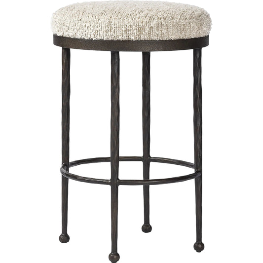 Corinne Counter Stool by Four Hands in ivan stone, hammered bronze, textured bronze. Made from 60% acrylic, 33% cotton, 7% polyester, iron in a transitional style.